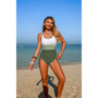 One Piece Color Block U Neck Stretch Swimsuit 