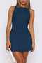 Boat Neck Sleeveless Ruched Ruffle Hem Mini Dress 
