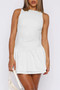 Boat Neck Sleeveless Ruched Ruffle Hem Mini Dress 