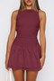 Boat Neck Sleeveless Ruched Ruffle Hem Mini Dress 