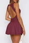Boat Neck Sleeveless Ruched Ruffle Hem Mini Dress 