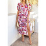 Puff Sleeves V Neck Floral Printed Midi Dress 