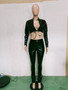 Women'S Fashion Stand Collar Lace-Up Top Lace-Up Leather Two Piece Pants Set