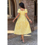 Solid Square Neck Puff Sleeve Midi Dress 