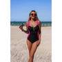 Patchwork V Neck Hollow Out Tie Elastic Swimsuit 