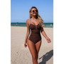 Patchwork V Neck Hollow Out Tie Elastic Swimsuit 