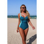Patchwork V Neck Hollow Out Tie Elastic Swimsuit 