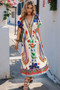 Floral Deep V Neck Batwing Sleeve Fit Dress