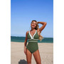 One Piece Color Block V Neck Stretch Swimsuit 