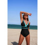 One Piece Color Block V Neck Stretch Swimsuit 