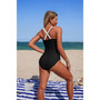 One Piece Color Block V Neck Stretch Swimsuit 