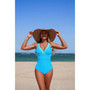 One Piece Color Block V Neck Stretch Swimsuit 