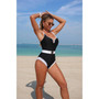One Piece Color Block Metal Buckle Belt Swimsuit 
