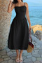Solid Sleeveless Ruched Bust A Line Dress 