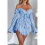Off Shoulder Corset Ruffle Halter Mini Dress 