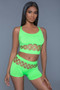 2 Pc Fishnet Set That Includes A Tank Crop Top With Criss-Cross Cami Straps And A Pair Of High Waisted Booty Shorts