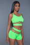 2 Pc Fishnet Set That Includes A Tank Crop Top With Criss-Cross Cami Straps And A Pair Of High Waisted Booty Shorts