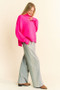 Davi & Dani Rhinestone Elastic Waist Wide Leg Pants