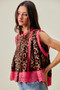 SO ME Leopard Button Up Pleated Sleeveless Blouse