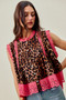 SO ME Leopard Button Up Pleated Sleeveless Blouse