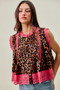 SO ME Leopard Button Up Pleated Sleeveless Blouse