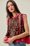 SO ME Leopard Button Up Pleated Sleeveless Blouse