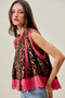 SO ME Leopard Button Up Pleated Sleeveless Blouse