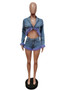 Fall/Winter Casual Denim Suit Fur Edge Fashion Denim Jacket And Shorts Two Piece Set