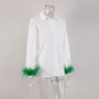 Autumn Fashion Slim Fur Trim Long Sleeve Women'S White Shirt Top