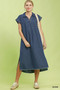 Umgee Pinstripe Denim Collared Midi Dress with Side Slits