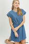 Umgee Drawstring Waist Frayed Denim Mini Dress