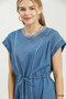 Umgee Drawstring Waist Frayed Denim Mini Dress