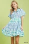 Umgee Mixed Floral Tiered Mini Dress with Flutter Sleeves