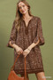 Umgee Mix Geometric Print V-Neck Tassel Detail Tunic Dress