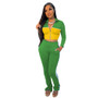 Women'S Solid Patchwork Fashion Sports Casual Two Piece Tracksuit