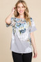 BOMBOM Floral Round Neck Short Sleeve T-Shirt