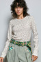 POL Ribbed Knit Floral Crew Neck Long Sleeve Top