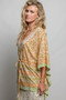 POL Block Print Floral Tie Front Boho Blouse