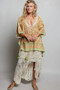 POL Block Print Floral Tie Front Boho Blouse