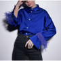 Fashion Casual Shirt Versatile Women'S Feather Patchwork Blouse