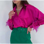 Fashion Casual Shirt Versatile Women'S Feather Patchwork Blouse