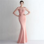 Satin Beaded Lace Patchwork Long Sleeve Bridal Mermaid Formal Evening Dress