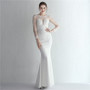Satin Beaded Lace Patchwork Long Sleeve Bridal Mermaid Formal Evening Dress