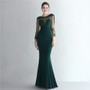 Satin Beaded Lace Patchwork Long Sleeve Bridal Mermaid Formal Evening Dress