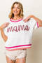 BiBi MAMA Contrast Trim Short Sleeve Sweater
