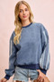 BiBi Washed Denim Lace Contrast Sided Sweatshirt