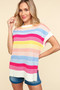 Haptics Striped Side Slit Short Sleeve Knit Top
