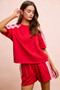 BiBi French Terry Side Lace Detail Short Sleeves Top