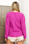 BiBi Brush Chcker Jqd Puff Sleeves Crew Neck Top