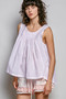 POL POL Round Neck Sleeveless Striped Pleated Cotton Top